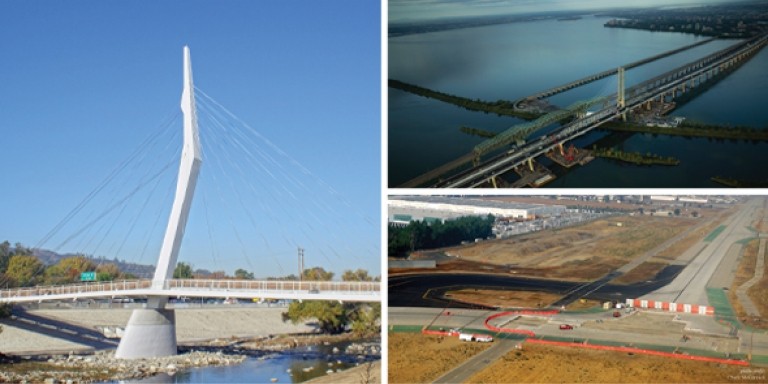 Photo collage of three TYLI projects that won awards in the American Council of Engineering Companies of California (ACEC California) 2020 Engineering Excellence Awards