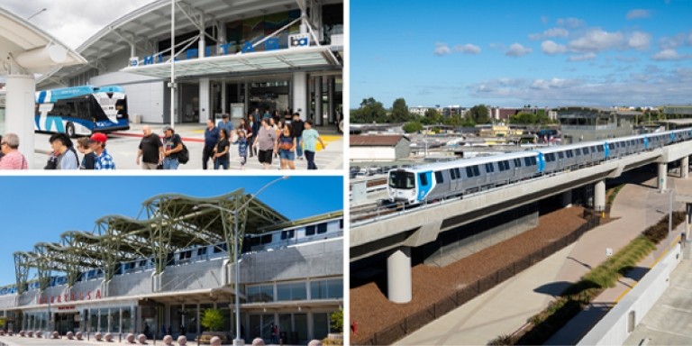 Photo collage of BART trains